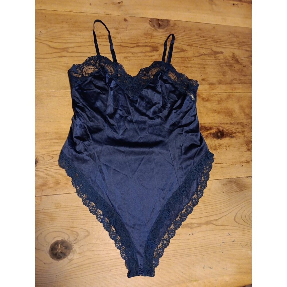 Vtg Montgomery Ward 70s Teddy Lingerie Womens 34 Navy Blue Antron III Nylon USA - Picture 1 of 6